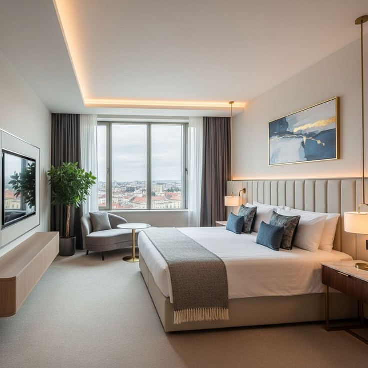 Comfortable hotel room at Hotel Destiny, available on package basis for longer stays