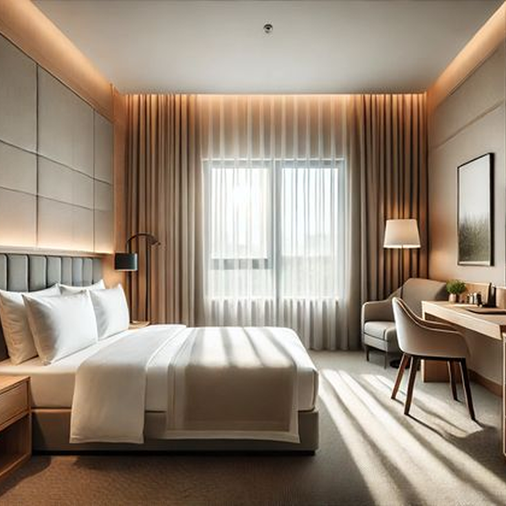 Close-up of a Hotel Destiny room, clean and ready for guests